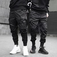 Wstążki Harem Joggers męskie spodnie bojówki Streetwear 2022 hip-hopowe casualowe kieszenie spodnie do biegania męskie modne spodnie Harajuku 1